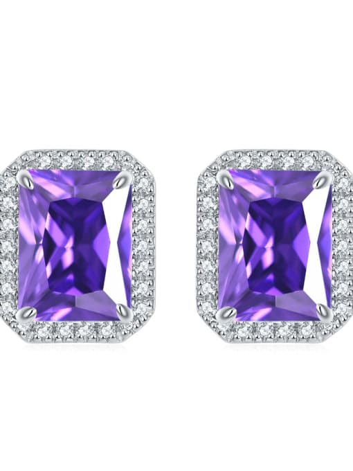 Purple Blue [February] 925 Sterling Silver Birthstone Rectangle Dainty Stud Earring